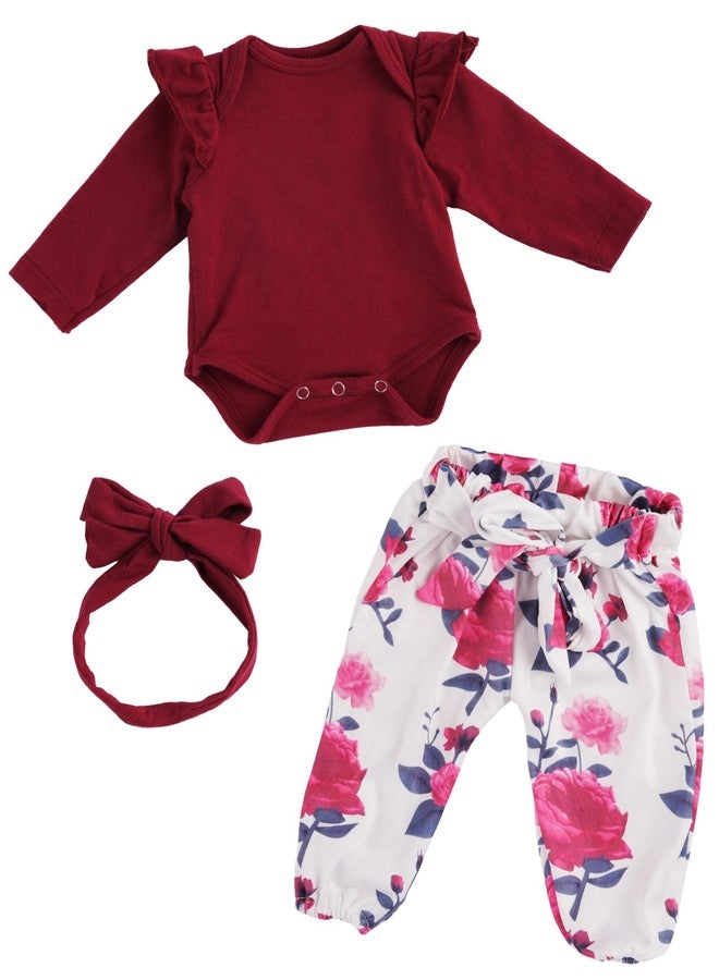 BABESIDE 3 Pcs Reborn Baby Doll Clothes for 17-22 Inch Babydolls, Floral Patterns Lifelike Baby Doll Accessories for Realistic Baby Dolls Girl, Wine Red - Image 1